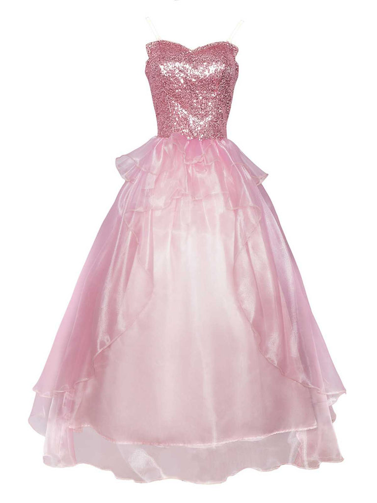 Rosa 1970er Böse Pailletten Prinzessinnen Lagen Tüllkleid