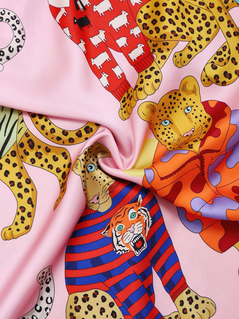 Rosa 1970er Gepard Muster Satin Slip Nachthemd