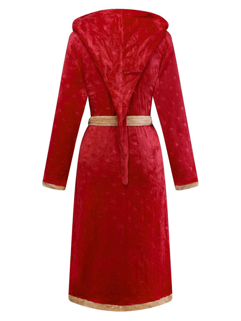 Rot 1940er Weihnachten Lebkuchen Kapuze Flanell Robe