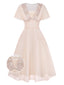 [Vorverkauf] Champagner 1950er Spitze Chiffon Rüschenärmel Kleid
