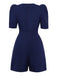 Marineblau 1980er Solide Gürtel Romper