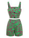 2PCS Grün 1970er Abstrakt Muster Kurz Top & Shorts