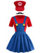 Rot & Blau 1970er Mario Latzkleid Set Mit Hut
