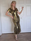 1930er Metallic Strukturiert Blumen Tailliert Fischschwanz Kleid