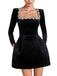 Rot 1960er Samt Diamant Quadrat Hals Kleid