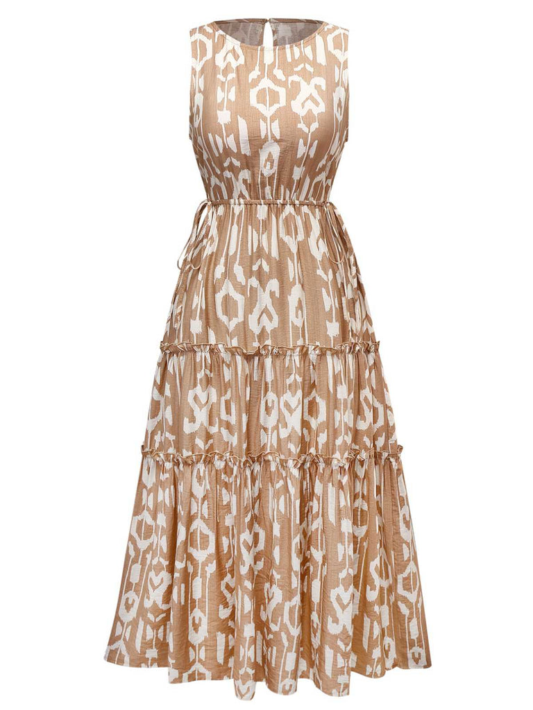 1970er Reine Baumwolle Rundhals Boho Midi Kleid