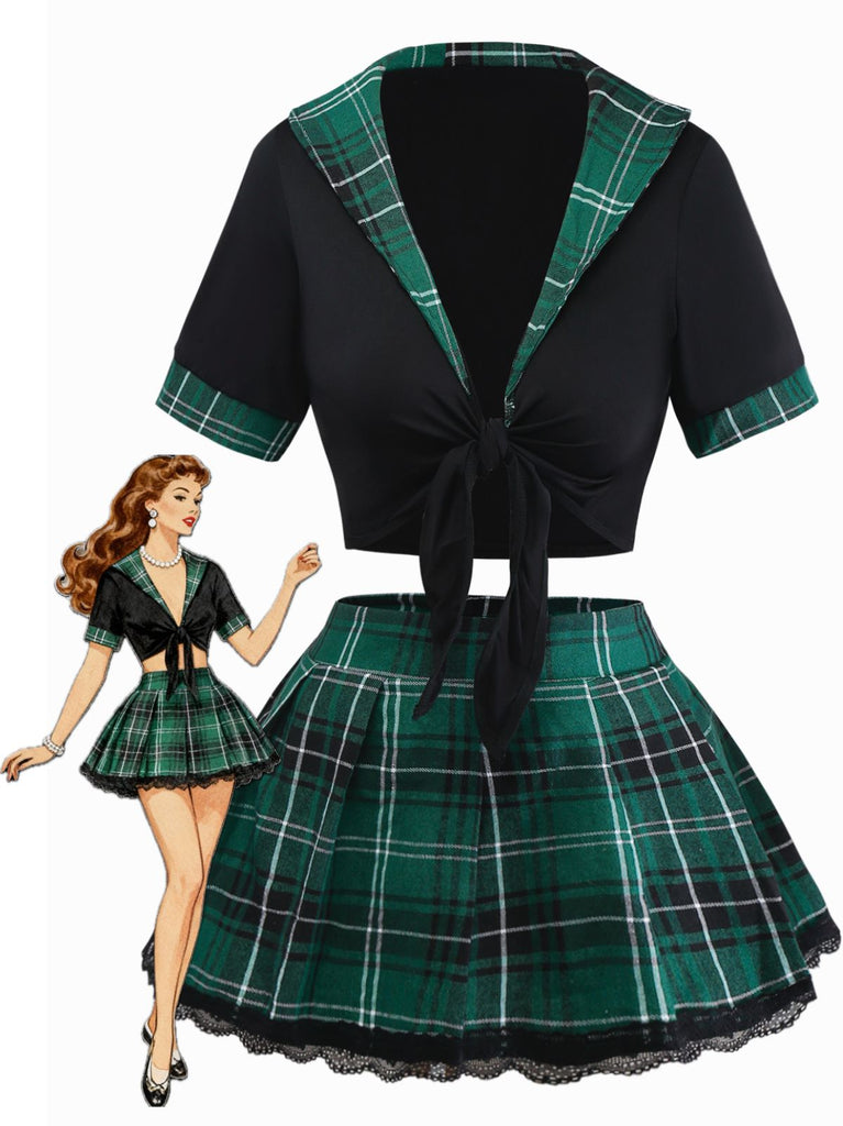1980er Sexy Schnürung Karo Pyjama Set