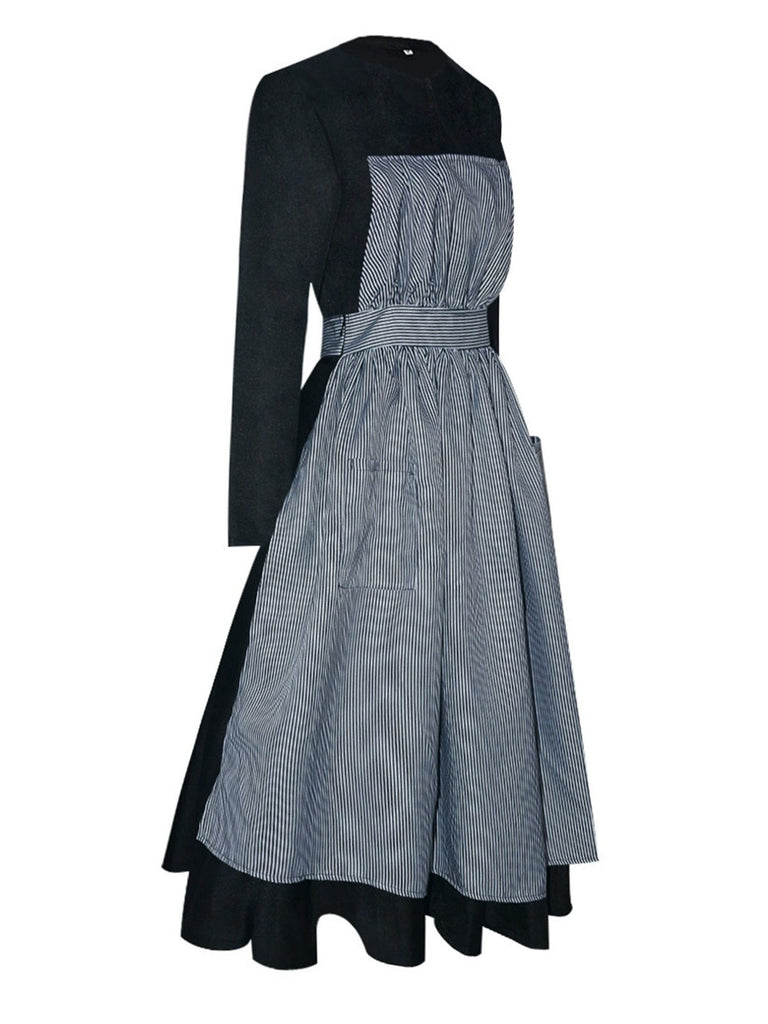 Schwarz 1950er Sound Of Music Maria Streifen Kleid