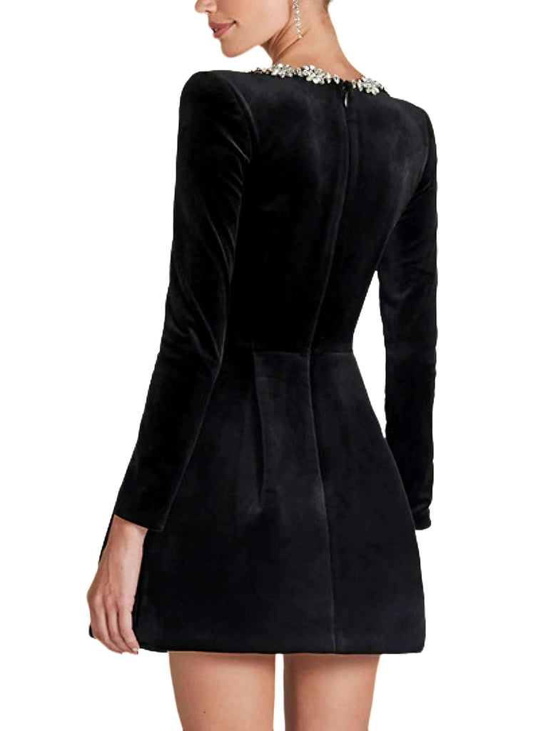 Rot 1960er Samt Diamant Quadrat Hals Kleid
