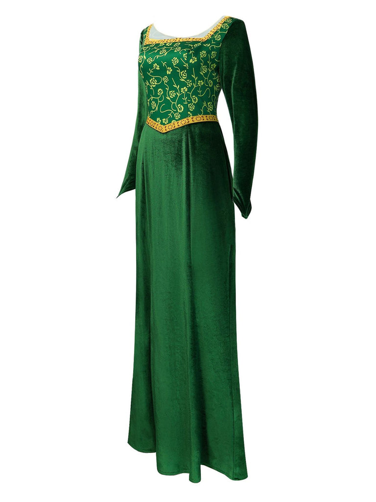 Grün 1930er Shrek im Mittelalterlichen Stil Stickerei Kleid