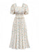 Gelb 1940er Blumen Quadratischer Hals Kleid