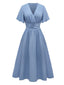 1940er V-Ausschnitt Rüschenärmel Schlitz Kleid
