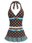 Dunkelbraun 1950er Polka Dot Tankini Set