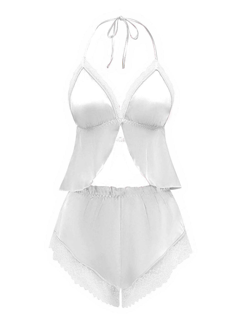 1950er Halter Spitze Satin Pyjama Set