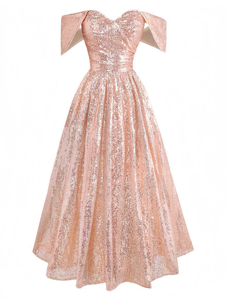 Sekt 1930er Schulterfrei Pailletten Kleid