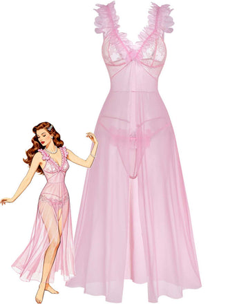 Rosa 1930er 3D Blumen Durchsichtig Netz Spitze Dessous Set