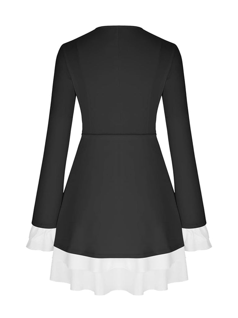1960er V-Ausschnitt Lagen Rüschenmanschetten Kleid