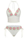 1950er Bestickt Handgemacht Blumen Hohe Taille Tankini Set