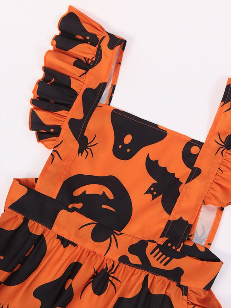 1950er Halloween Kürbis Geist Rüschen Kleid