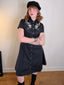 Schwarz 1940er Baumwolle Blumen Besticktes Westlicher Stil Kleid