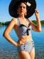 Schwarzes 50er Neckholder-Bikini-Set mit Vichy-Karo und Schleife