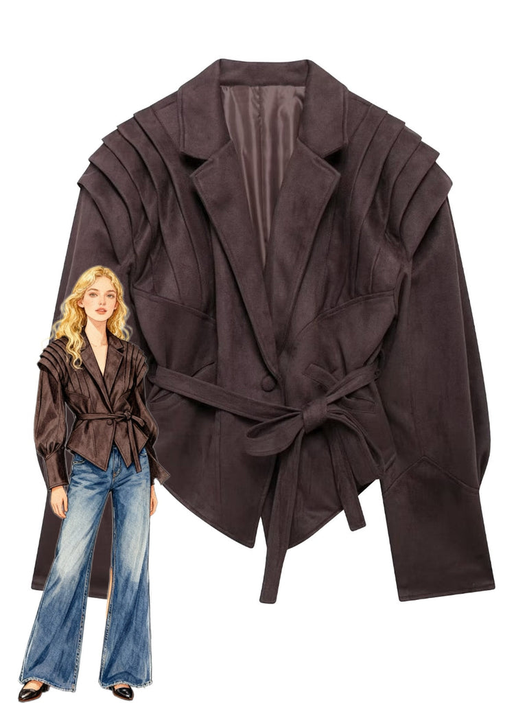 1980er Solide Tasten V-Ausschnitt Schnürung Jacke