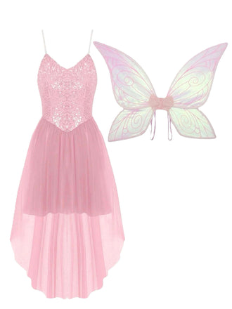 1970er Halloween Feenflügel Pailletten Tüll Kostüm Kleid