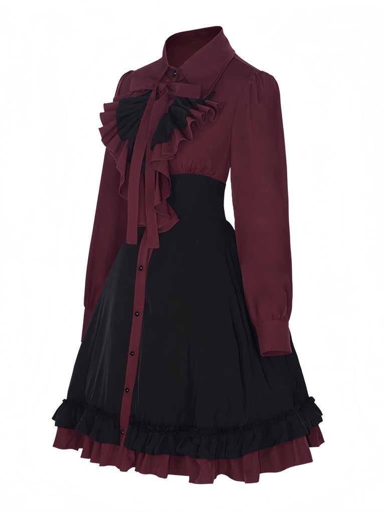 1950er Gothic Viktorianisch Rüschen Bogen Kleid