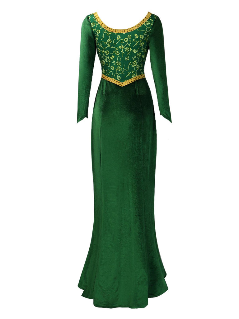 Grün 1930er Shrek im Mittelalterlichen Stil Stickerei Kleid