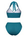 Grün 1930er Hohl Halter Strukturierter Stoff Bikini Set