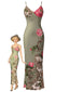 Grün 1930er Blumen Spaghetti Träger Figurbetont Maxi Kleid