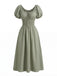 Grünes Boho-Kleid im Stil der 1950er Jahre mit eckigem Ausschnitt und Puffärmeln, Größe 2