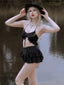 Schwarz 1950er Halter Schnürung Bikini Set & Cover Up