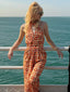 60er Jumpsuit mit Stehkragen und geometrischem Muster, Hippie-Stil