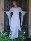 Weiß 1980er Gothic Glockenärmel Unregelmäßiger Saum Kleid