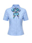 [Vorverkauf] Hellblau 1960er Uni Blumen Tie Bluse