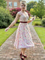 Rosa 1950er Blumen Herzausschnitt Schleife Kleid