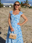 Blaues 50er Swingkleid mit Puffärmeln und Blumen