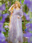 Lila 1970er Slip Blumen Besticktes Netz Schlitz Kleid
