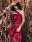 Weinrot 1930er Solide Wickel Eine Schulter Taille Gerafft Kleid