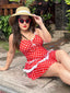 Rot 1940er Polka Dot Halter Bogen Einteilig Badeanzugkleid