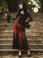 Weinrot 1930er Gothic Hexen Vampir Spitze Langarm Meerjungfrauenkleid