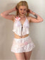 Rosa 80er Bikini-Set mit Pailletten und 3D-Blumen