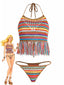 Mehrfarbig 1970er Streifen Quasten Häkel Halter Bikini Set