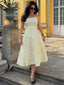 Gelb 1950er Blumen Jacquard Strukturiert Spaghetti Träger Midi Kleid