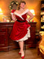Rot 1950er Weihnachten Schulterfrei Samt Kleid