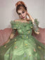 Grün 1930er Blumen Bestickt Netz Trägerloses Kleid