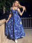 Dunkelblaues 40er Kleid mit Sternennacht-Muster und eckigem Ausschnitt