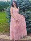 Rosa 40er Blumen-Midikleid mit Fischgräten und Netz