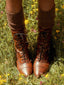 Braun Retro Leder Hohem Absatz Stiefel